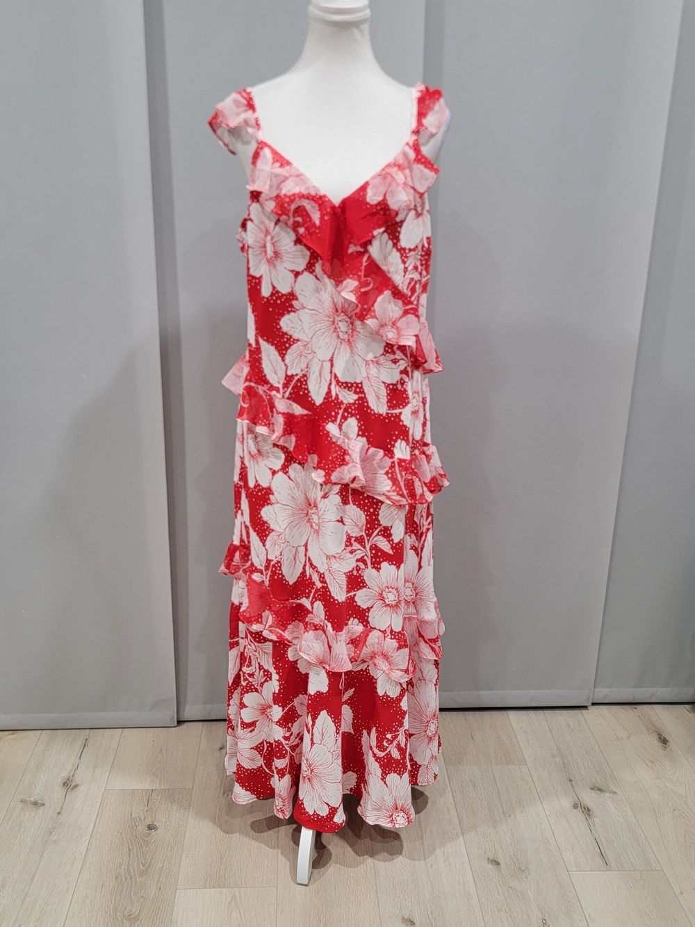 Red Floral Ruffled Maxi Dress
